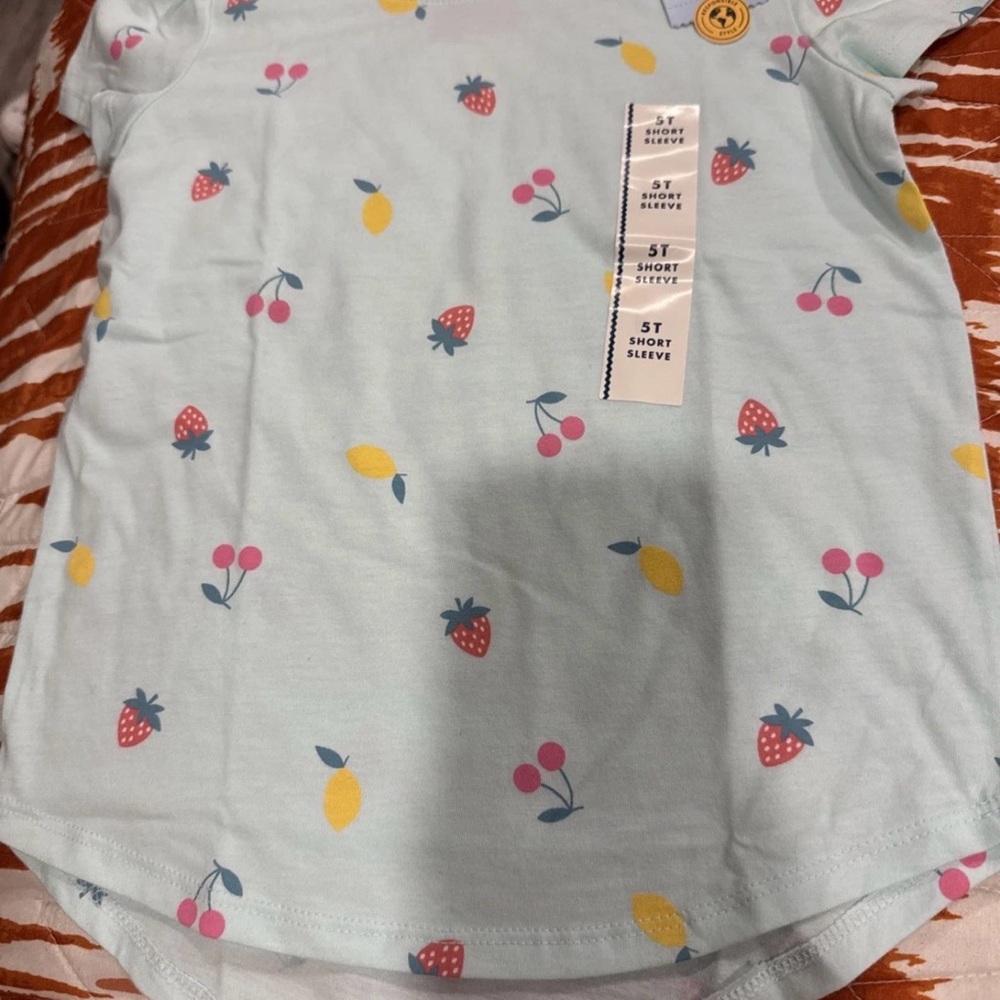 Cat & Jack Girls' Short Sleeve Fruit Print Tee - Light Blue 5T
